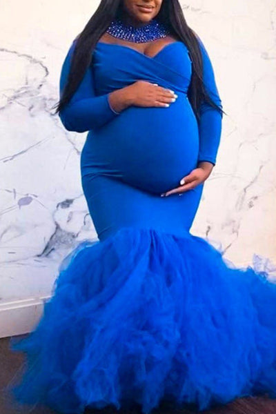 royal blue maternity dress for photoshoot Athena Maternity Photoshoot Dress |Royal Blue Jersey Gown, Convertible, One Size