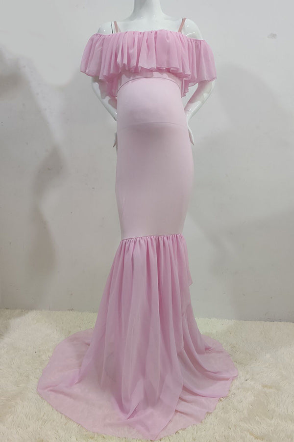 Ruffled Mermaid Maternity Spaghetti Straps Dress - Glamix Maternity