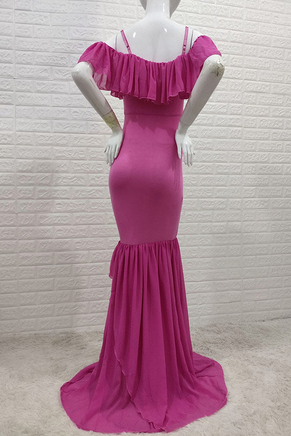 Ruffled Mermaid Maternity Spaghetti Straps Dress - Glamix Maternity