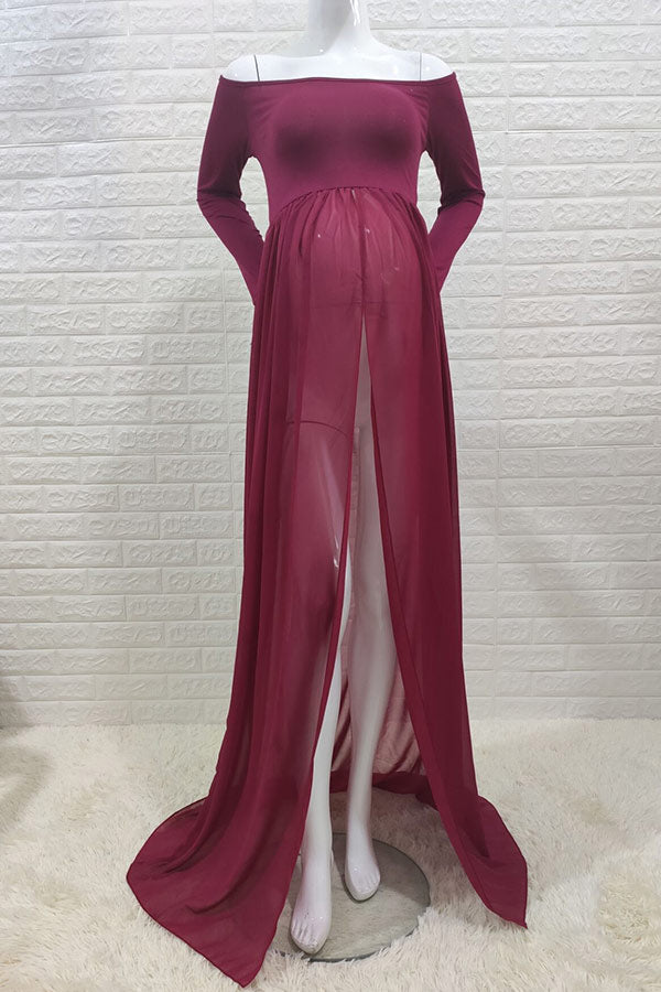 Sexy Off-the-shoulder High Slit Maternity Photoshoot Gown