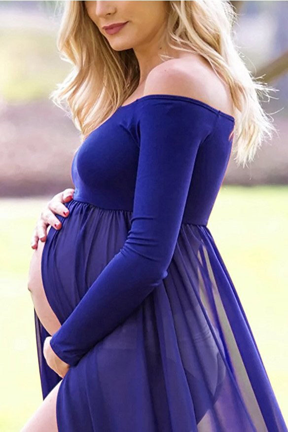 Sexy Off-the-shoulder High Slit Maternity Photoshoot Gown