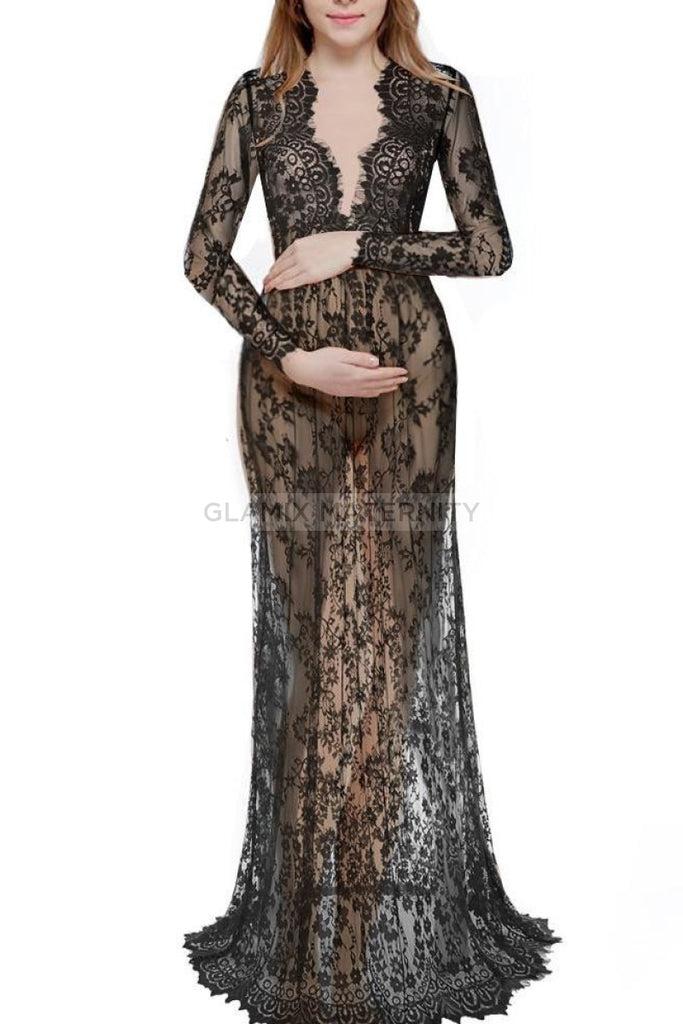Sexy See Through Lace Maternity Long Dress