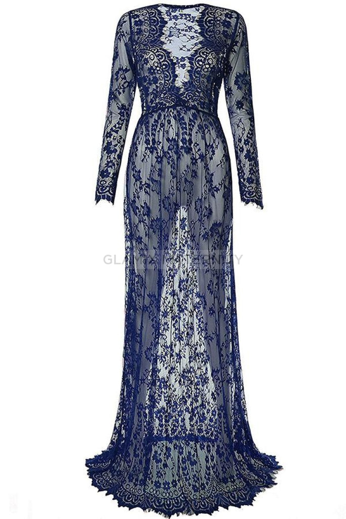 Sexy See Through Lace Maternity Long Dress