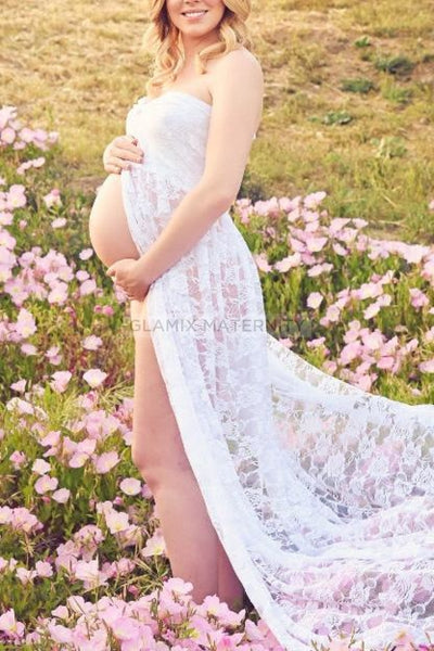 Pregnancy Strapless Sweetheart Neckline Flare Maternity Dress