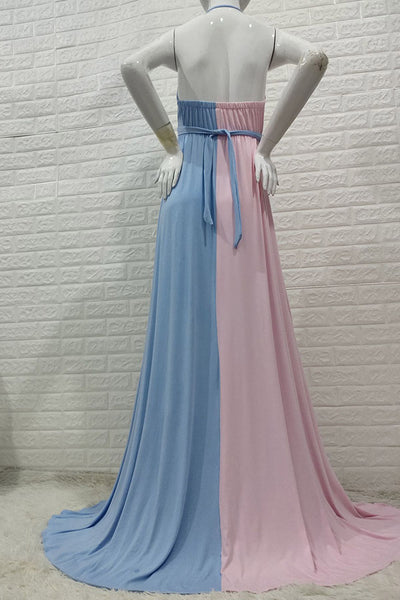 Sexy Two-tone Thigh-high Slit Maternity Dress, Pink / L
