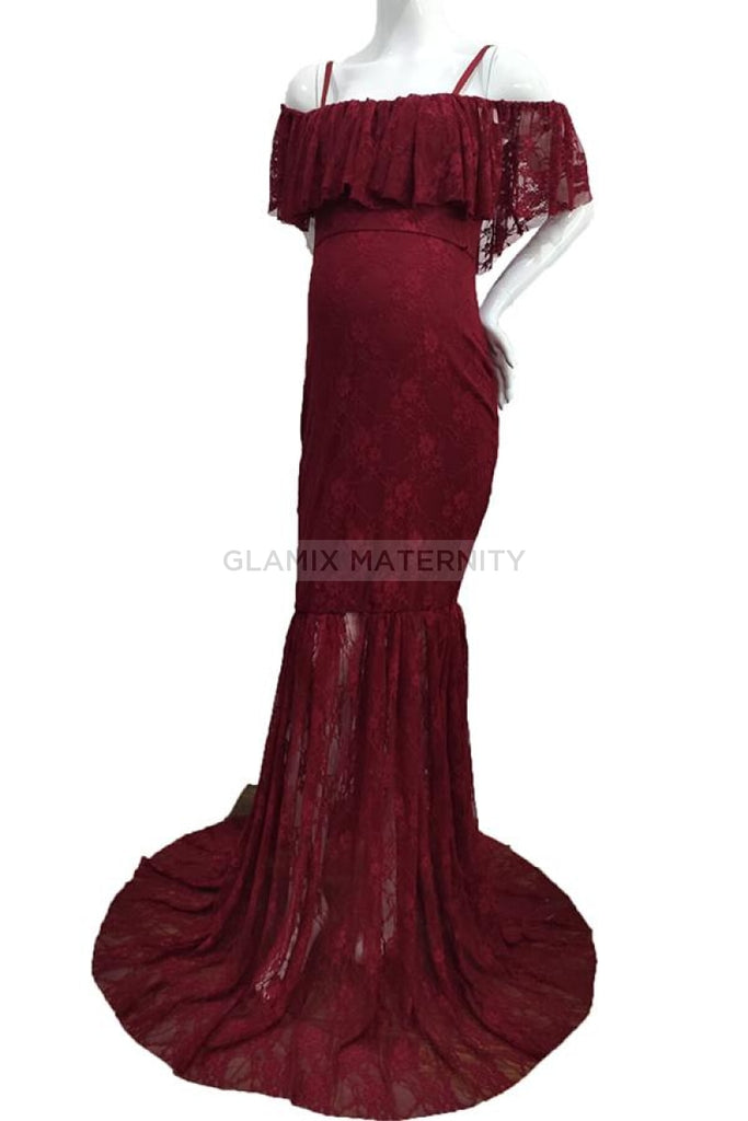 Soft Lace Off-the-shoulder Mermaid Maternity Photoshoot Dress