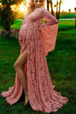 Thigh-high Slit Lace Maternity Photoshoot Dress