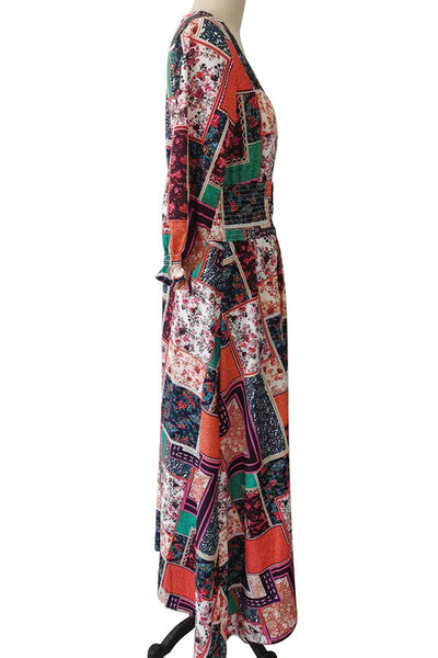 bohemian vintage dresses Vintage Boho Printed Maternity Maxi Dress, Brown / 3XL