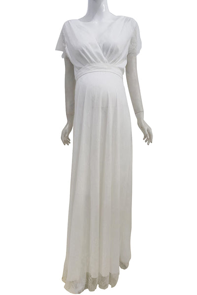 White Lace Long Maternity Dress With Cape Sleeves | GLAMIX Glamix Maternity White Lace Long Maternity Dress With Cape Sleeves | GLAMIX Glamix Maternity