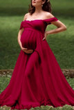 Chic Off-the-shoulder Maternity Photoshoot Dress With A Thigh-High Slit
