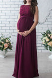 Elegant Maternity Maxi Dress With Lace Burgundy / S Dresses