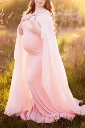 Shawl Ruffled Maternity Gown For Photoshoot Pink / L Dresses