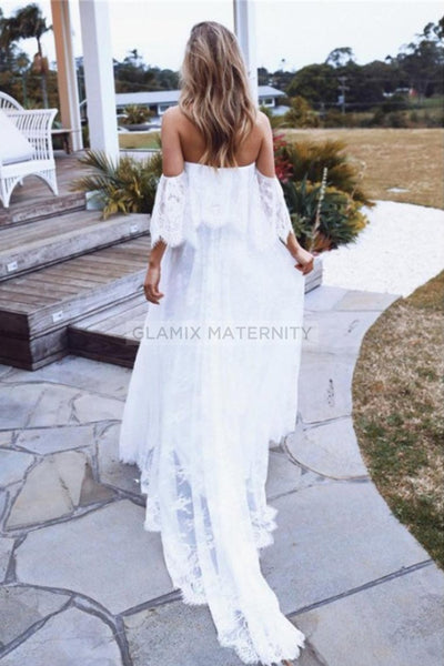 White Off-the-shoulder Lace Maternity Dress White Off-the-shoulder Lace Maternity Dress