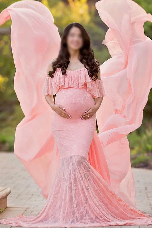 Soft Lace Off-the-shoulder Mermaid Maternity Photoshoot Dress