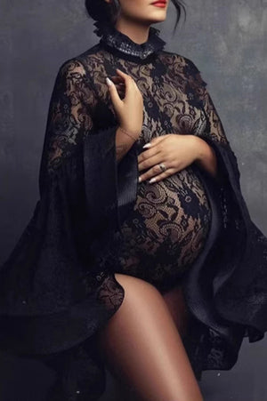 Black Lace See-through Maternity Photoshoot Bodysuit