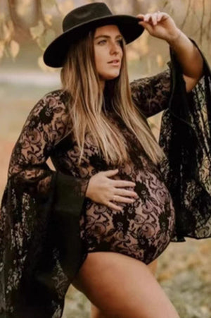 Black Lace See-through Maternity Photoshoot Bodysuit