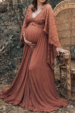 Boho Vintage Lace Maxi Maternity Long Dress Photoshoot Gown