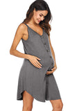 Buttoned Short Maternity Slip Dress Irregular Hem Breastfeeding Skirt