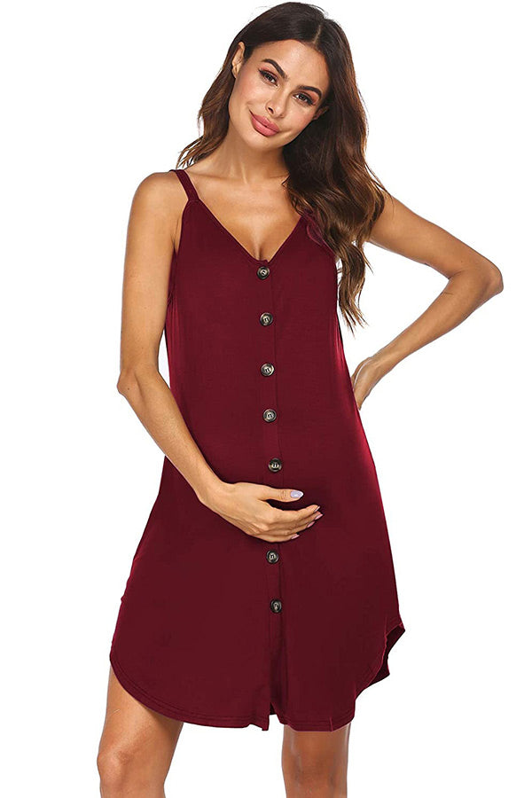 Buttoned Short Maternity Slip Dress Irregular Hem Breastfeeding Skirt –  Glamix Maternity