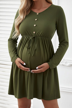 Casual Maternity Buttoned Short Dress With Sleeves
