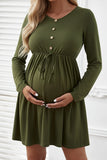 Casual Maternity Buttoned Short Dress With Sleeves