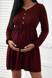 Casual Maternity Buttoned Short Dress With Sleeves