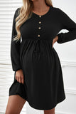Casual Maternity Buttoned Short Dress With Sleeves