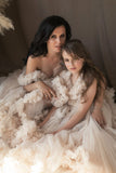 Champagne Ruffled Maternity Dress Tulle Parent-child Dress