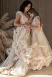 Custom Champagne Ruffled Maternity Dress Tulle Parent-child Dress