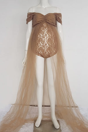 Chic Lace Cap Sleeves Maternity Bodysuit Dress