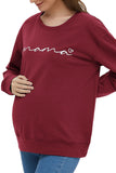 Comfortable Burgundy Warm Letter-print Maternity Sweatshirt Top