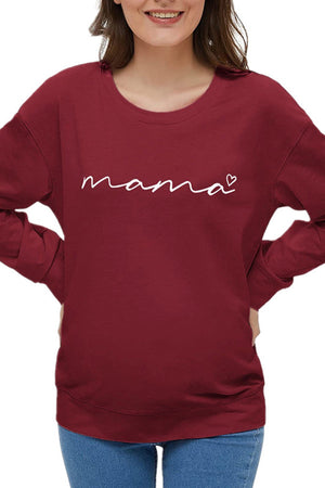 Comfortable Burgundy Warm Letter-print Maternity Sweatshirt Top