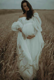 Custom Ivory Off-the-shoulder Pleated Maternity Photoshoot Dress