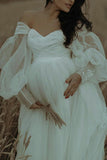Custom Ivory Off-the-shoulder Pleated Maternity Photoshoot Dress