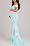 Custom Mint Mermaid Off-the-shoulder Maternity Photoshoot Dress