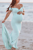Custom Mint Mermaid Off-the-shoulder Maternity Photoshoot Dress