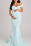Custom Mint Mermaid Off-the-shoulder Maternity Photoshoot Dress