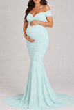 Custom Mint Mermaid Off-the-shoulder Maternity Photoshoot Dress