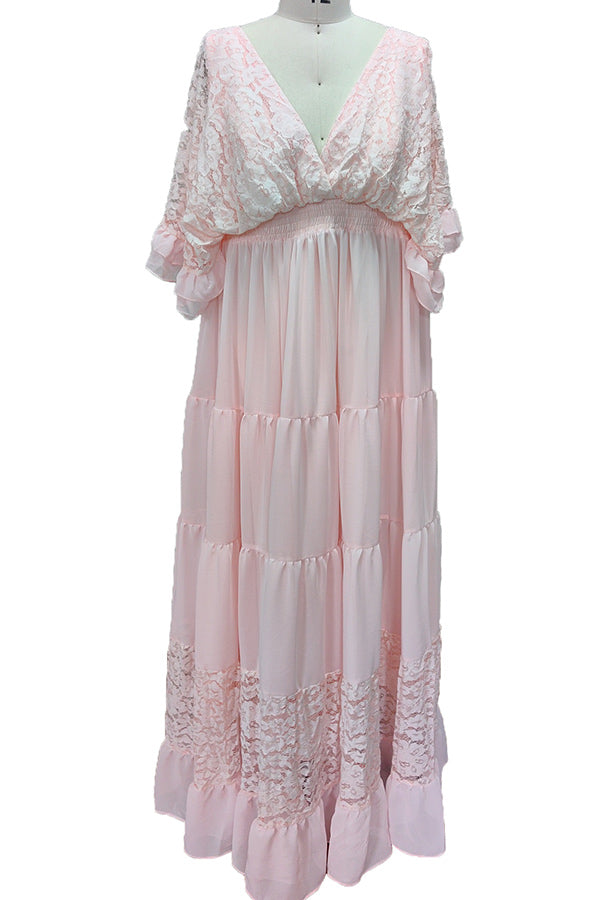 Custom Pink Lace Puffy Sleeves Maternity Photoshoot Gown Custom Pink Lace Puffy Sleeves Maternity Photoshoot Gown