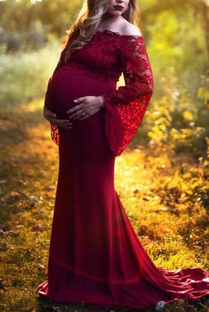 Delicate Mermaid Lace Long Maternity Dress