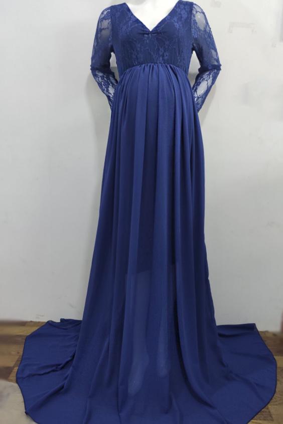 blue maternity dress long sleeve Fabulous A-line Lace Maternity Dress With Sleeves