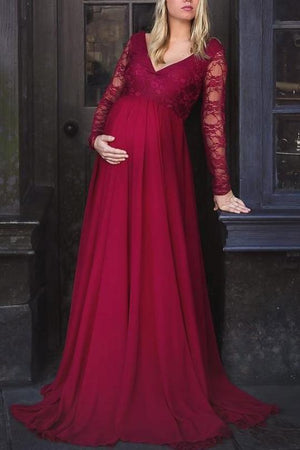 Fabulous A-line Lace Maternity Dress With Sleeves