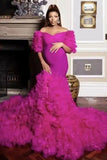 Fabulous Mermaid Off-the-shoulder Ruffled Maternity Photoshoot Gown