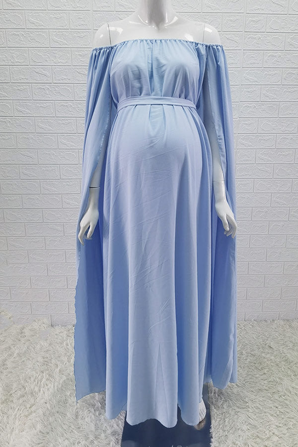 Fashion A-line Caped Off-the-shoulder Maternity Dress, Light Sky Blue / One-size Fashion A-line Caped Off-the-shoulder Maternity Dress, Light Sky Blue / One-size