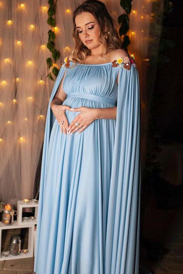 Fashion A-line Caped Off-the-shoulder Maternity Dress, Brick Red / One-size