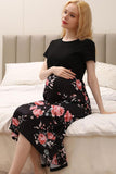 Fashion Floral Short Sleeves Maternity Nursing Midi Dress