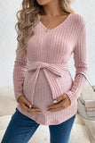 Fashion Long-Sleeve Belted Knit Maternity Top