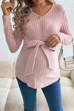 Fashion Long-Sleeve Belted Knit Maternity Top