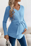 Fashion Long-Sleeve Belted Knit Maternity Top
