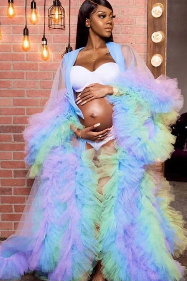 Fashion Tulle Gradient See-through Maternity Photoshoot Gown